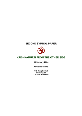 Second Symbol Paper Krishnamurti from The