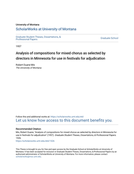 Analysis of Compositions for Mixed Chorus As Selected by Directors in Minnesota for Use in Festivals for Adjudication