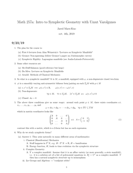Math 257A: Intro to Symplectic Geometry with Umut Varolgunes