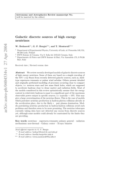 Galactic Discrete Sources of High Energy Neutrinos