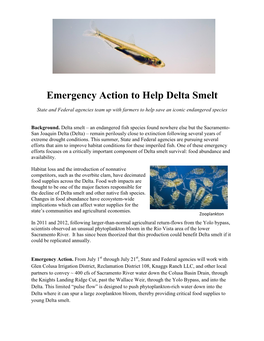 Emergency Action to Help Delta Smelt