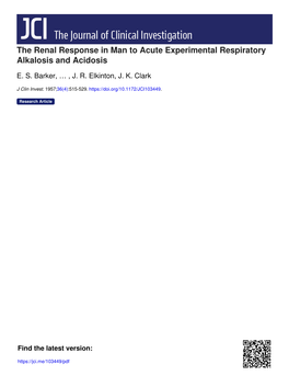 The Renal Response in Man to Acute Experimental Respiratory Alkalosis and Acidosis