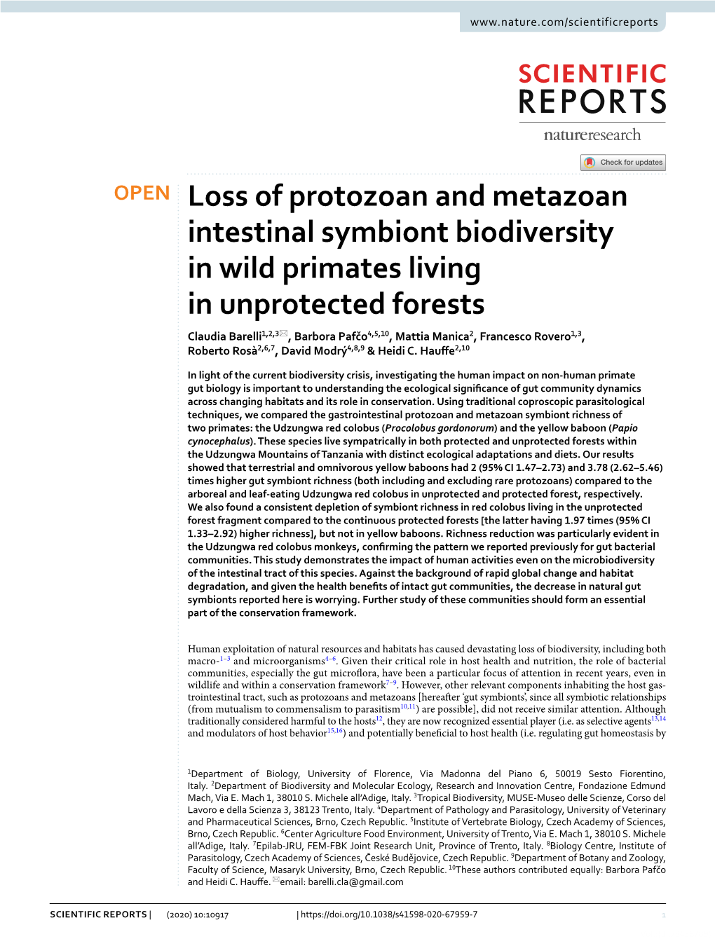 Loss of Protozoan and Metazoan Intestinal Symbiont Biodiversity In