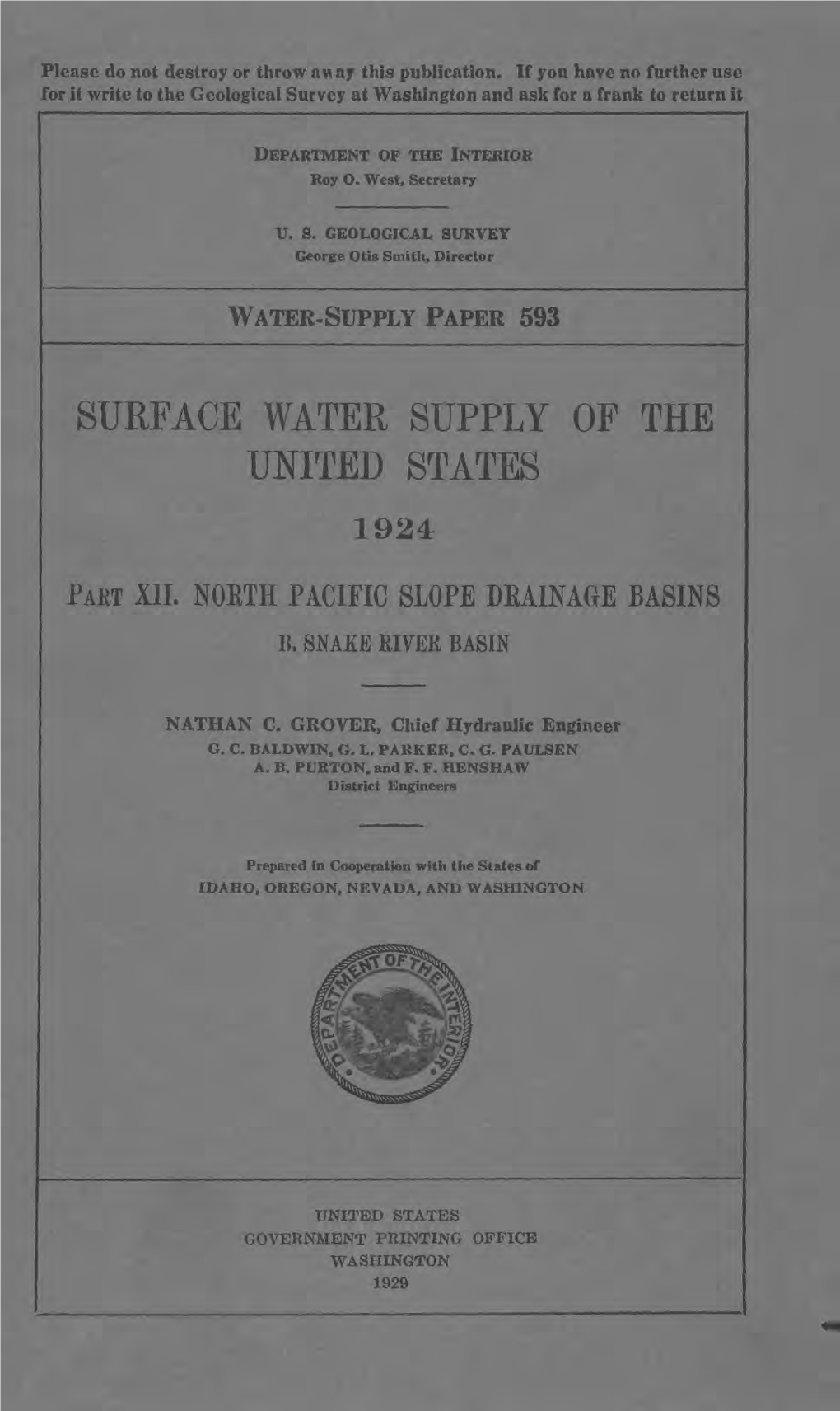 Surface Water Supply Op the United States 1924