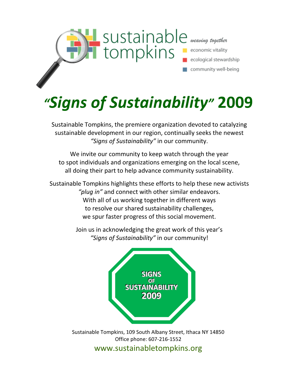 “Signs of Sustainability” 2009