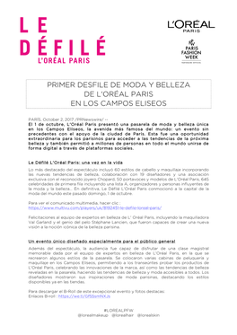 Primer Desfile De Moda Y Belleza De L'oréal Paris En Los Campos Eliseos