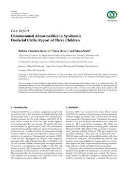 Case Report Chromosomal Abnormalities in Syndromic Orofacial Clefts: Report of Three Children