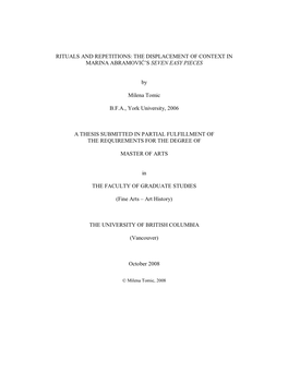 Rituals and Repetitions: the Displacement of Context in Marina Abramović’S Seven Easy Pieces