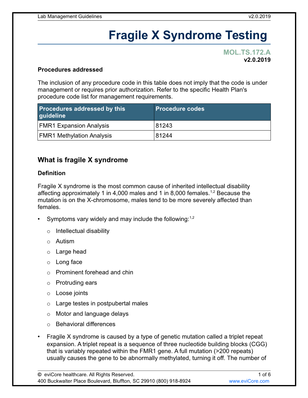 Fragile X Syndrome Testing - DocsLib