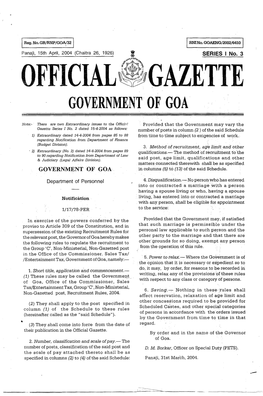 Gazette Government of Goa