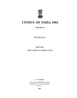Food Habits in Madras State, Part XI-B, Vol-IX