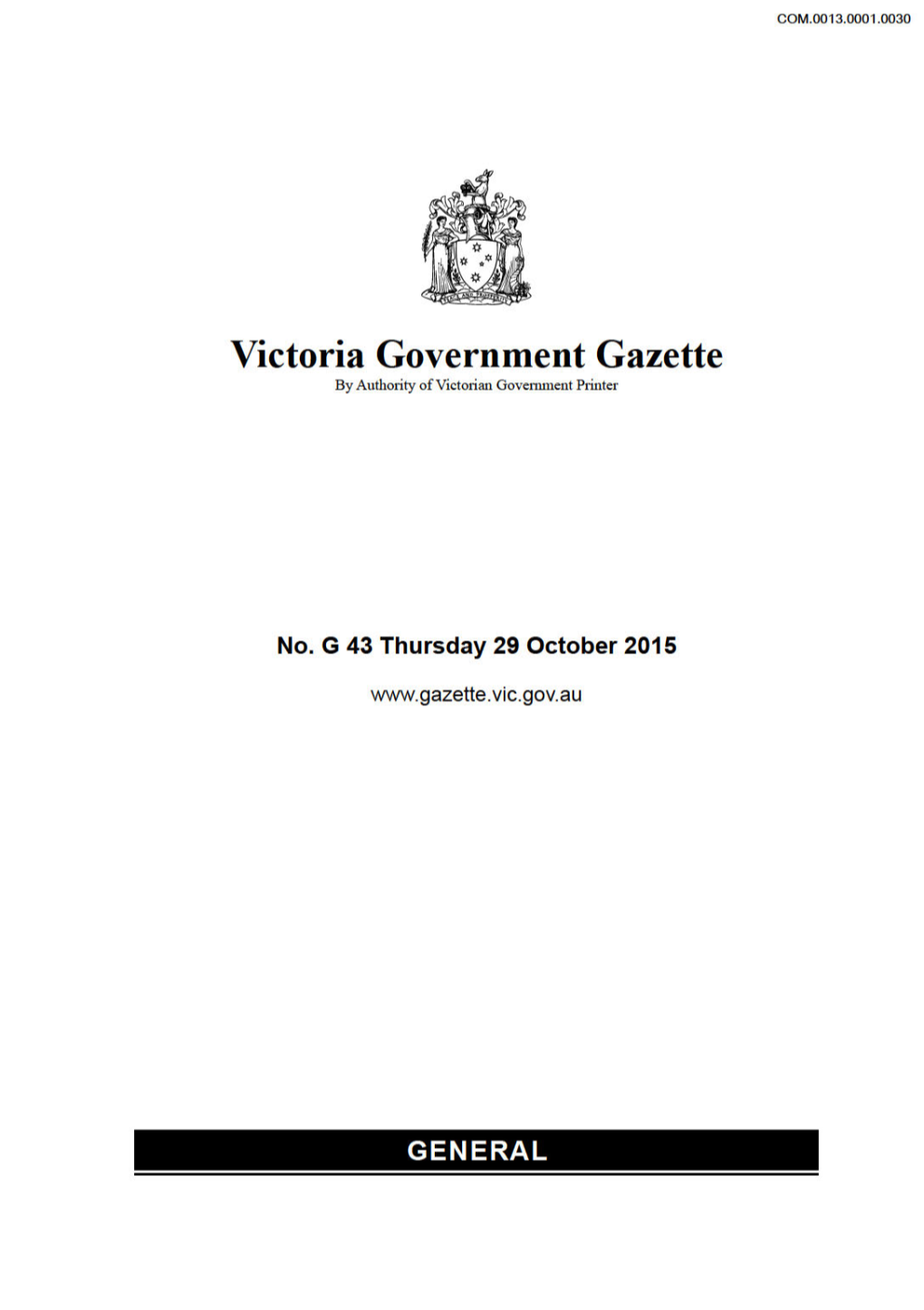 Exhibit RC0164 Victorian Government Gazette No G 43, 29 October 2015