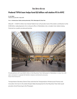 Federal TIFIA Loan Helps Fund $2 Billion Rail Station P3 in NYC