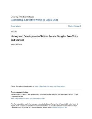 History and Development of British Secular Song for Solo Voice and Clarinet