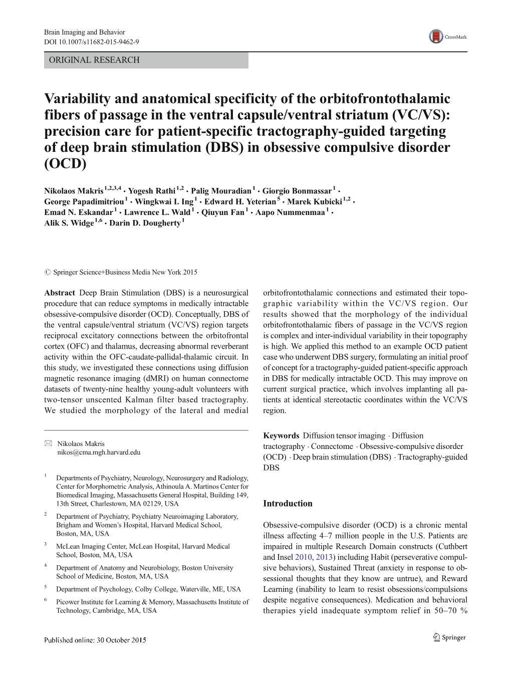 Variability and Anatomical Specificity of the Orbitofrontothalamic