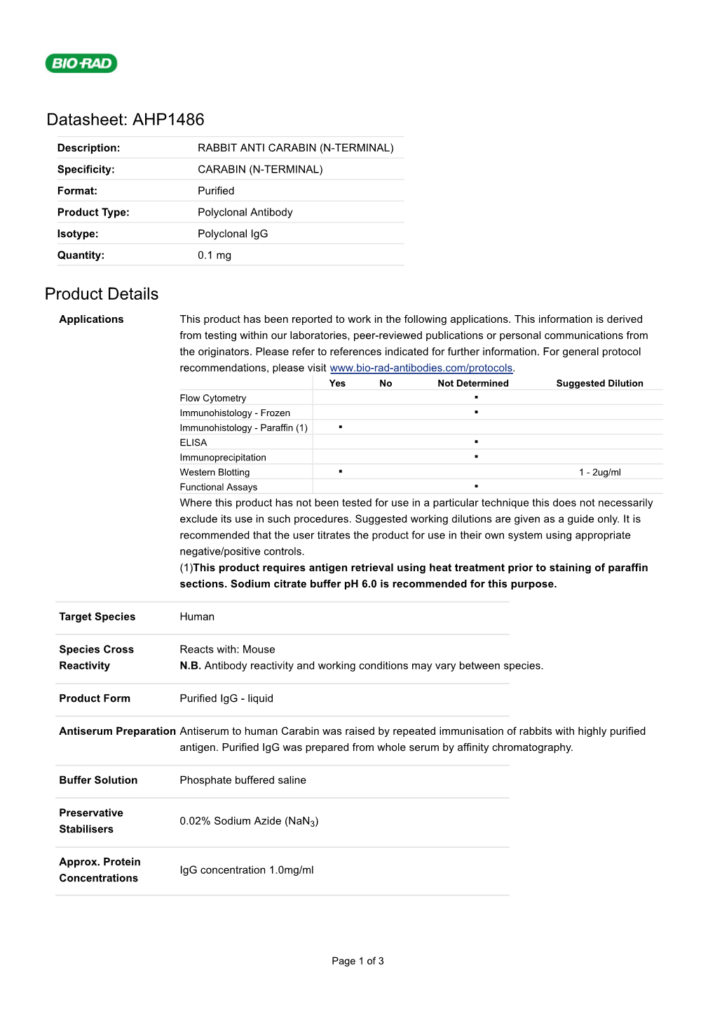 Datasheet: AHP1486 Product Details