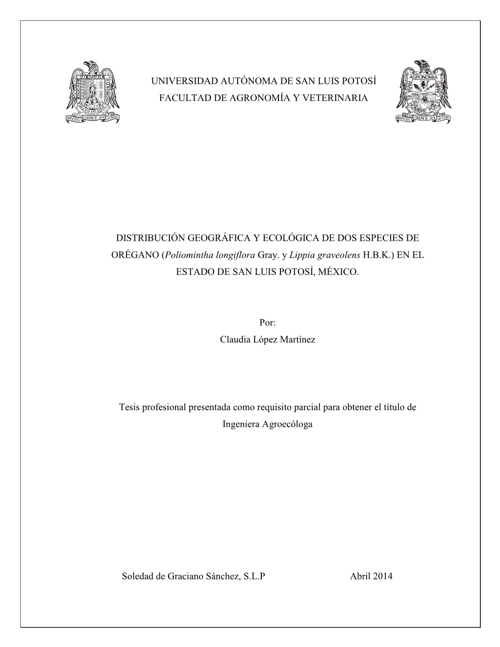 Universidad Autónoma De San Luis Potosí Facultad De Agronomía Y Veterinaria