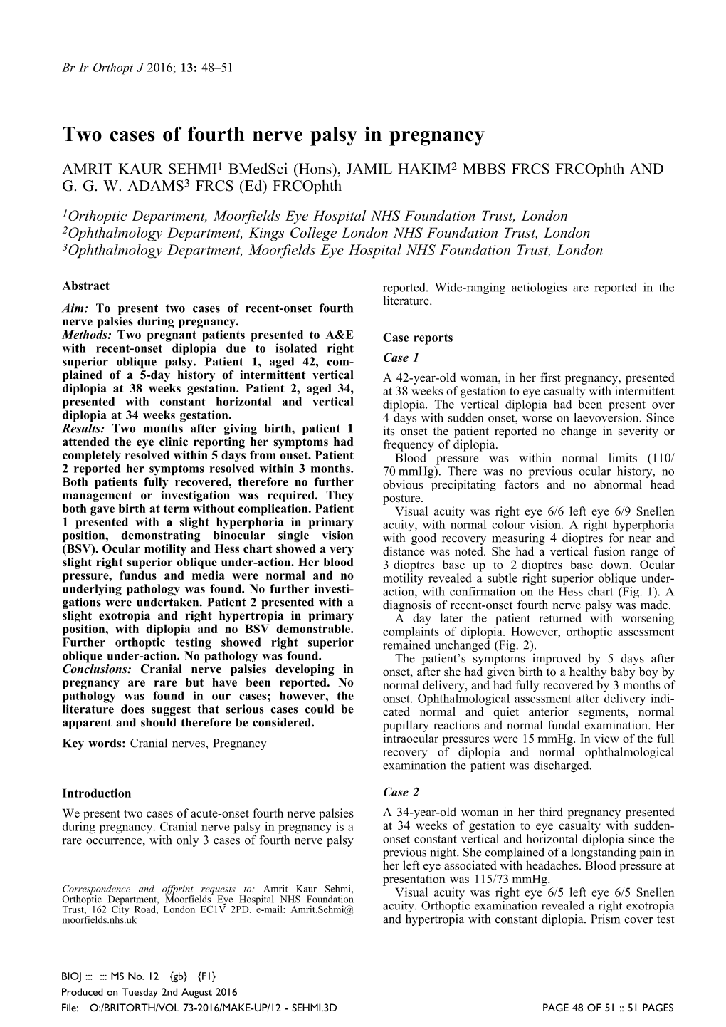 Two Cases of Fourth Nerve Palsy in Pregnancy