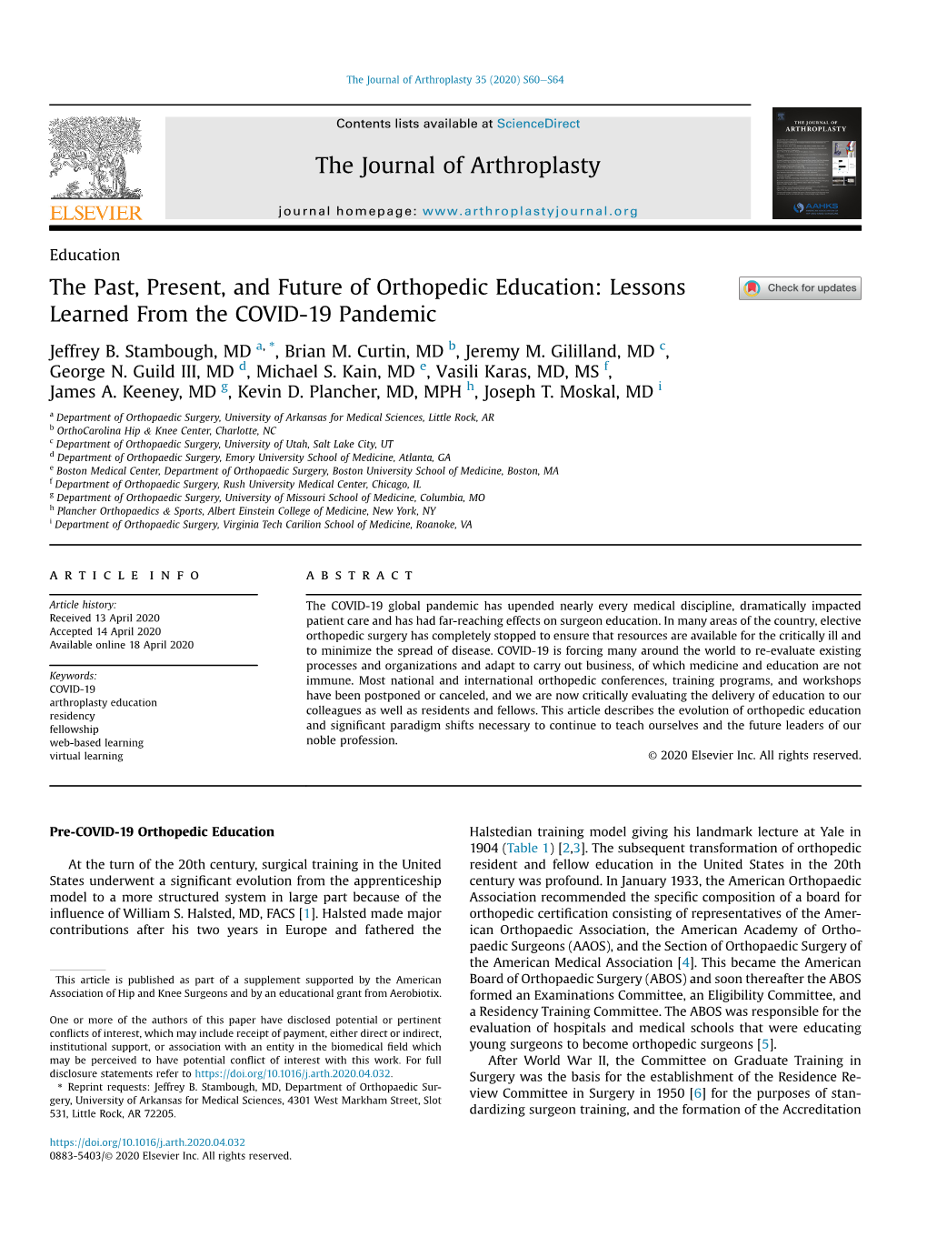 The Past, Present, and Future of Orthopedic Education: Lessons Learned from the COVID-19 Pandemic