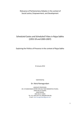 Scheduled Castes and Scheduled Tribes in Rajya Sabha (1955-59 and 2003-2007)