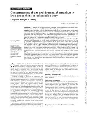 Characterisation of Size and Direction of Osteophyte in Knee Osteoarthritis: a Radiographic Study Y Nagaosa, P Lanyon, M Doherty