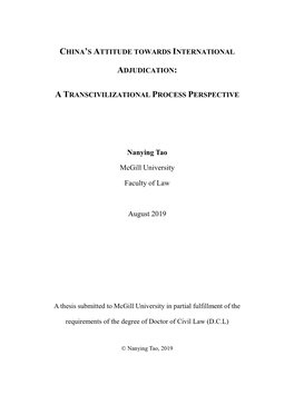 Nanying Tao Mcgill University Faculty of Law August 2019