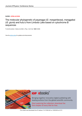 The Molecular Phylogenetic of Payangga (G. Margaritacea), Manggabai (G