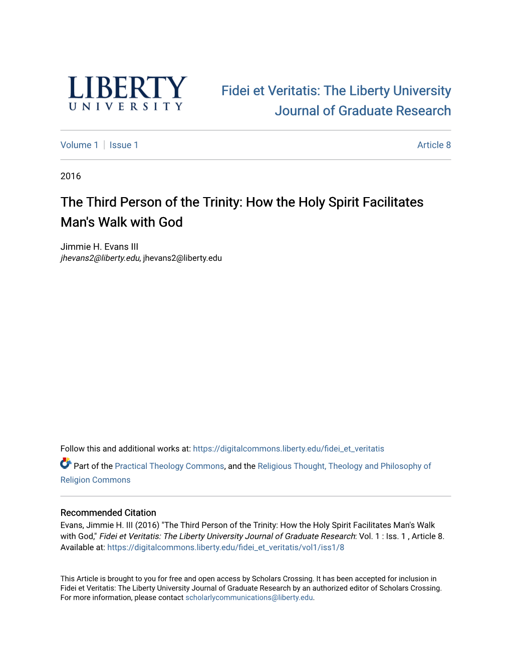 The Third Person Of The Trinity How The Holy Spirit Facilitates Mans Walk With God Docslib