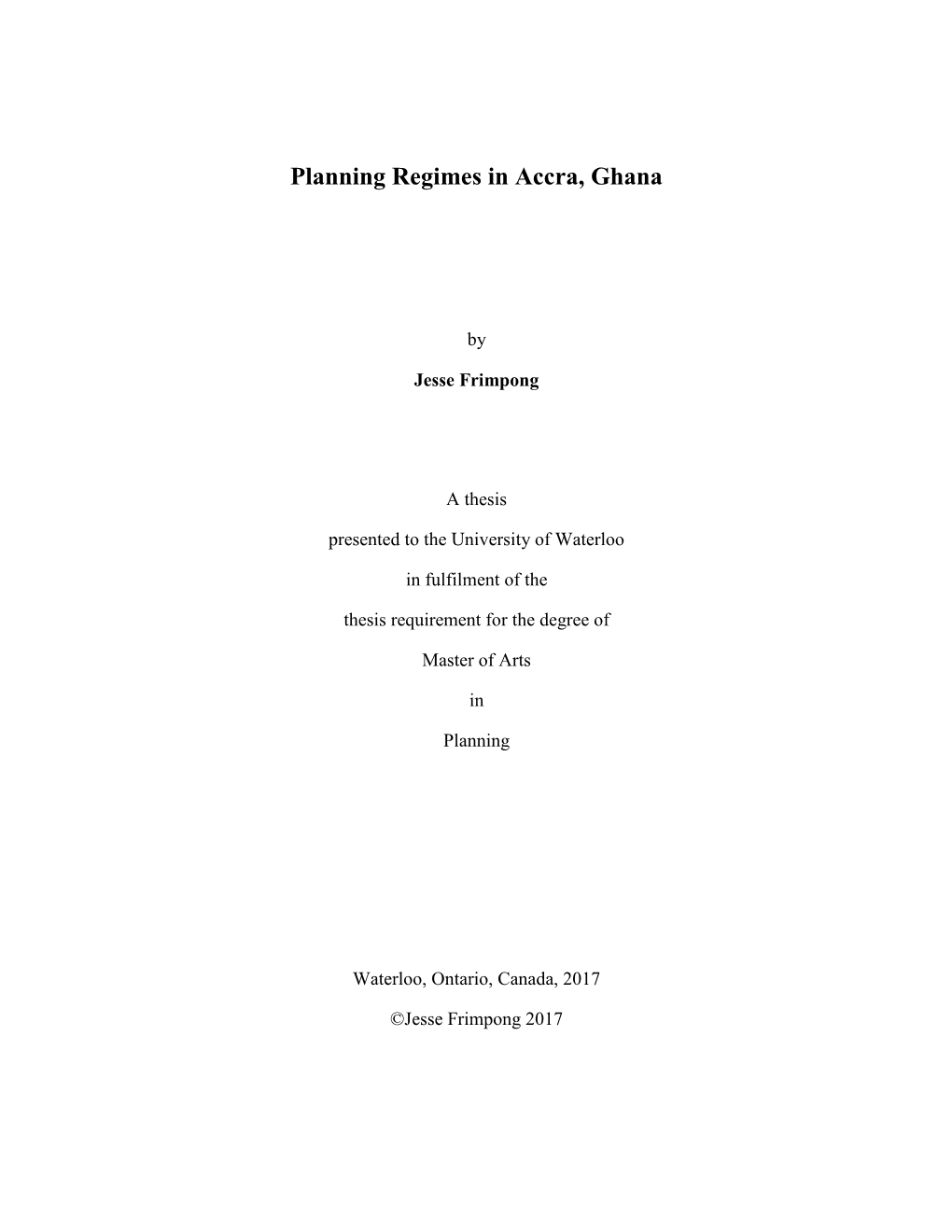 Planning Regimes in Accra, Ghana