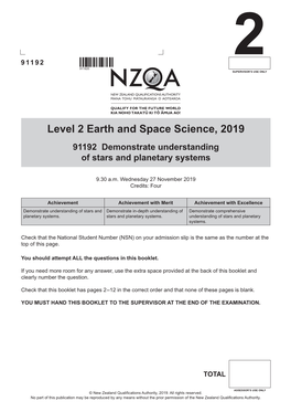 Level 2 Earth and Space Science (91192) 2019