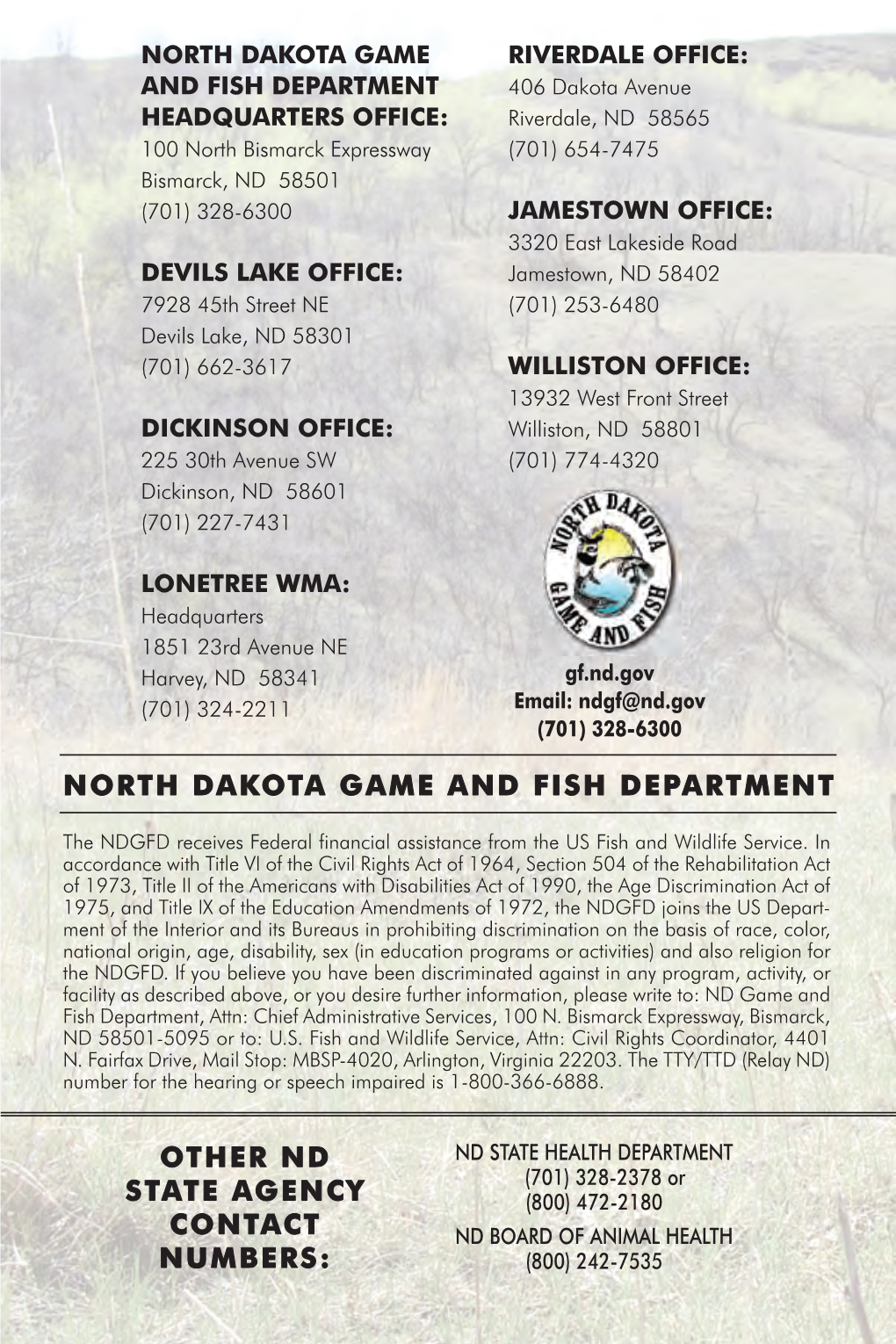 Diseases of ND Fish and Wildlife Brochure 2011.Indd