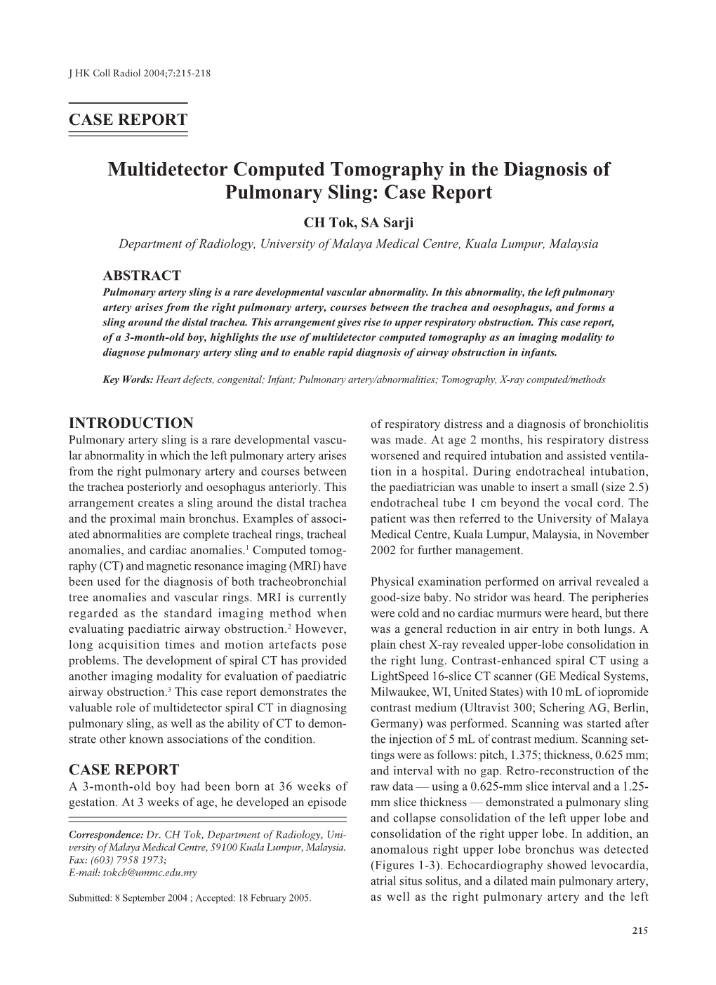 Multidetector Computed Tomography in the Diagnosis of Pulmonary Sling