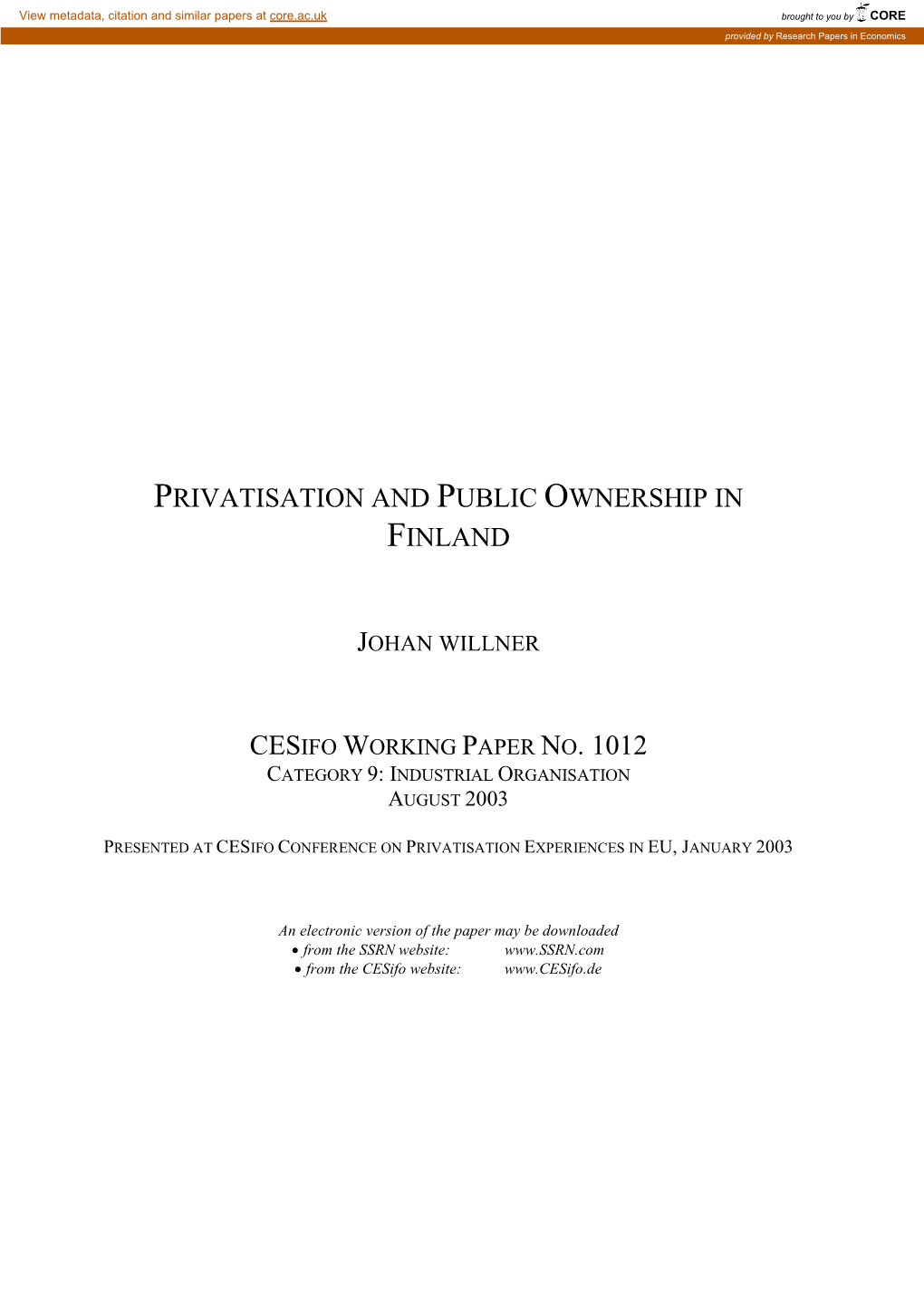 Privatisation and Public Ownership in Finland