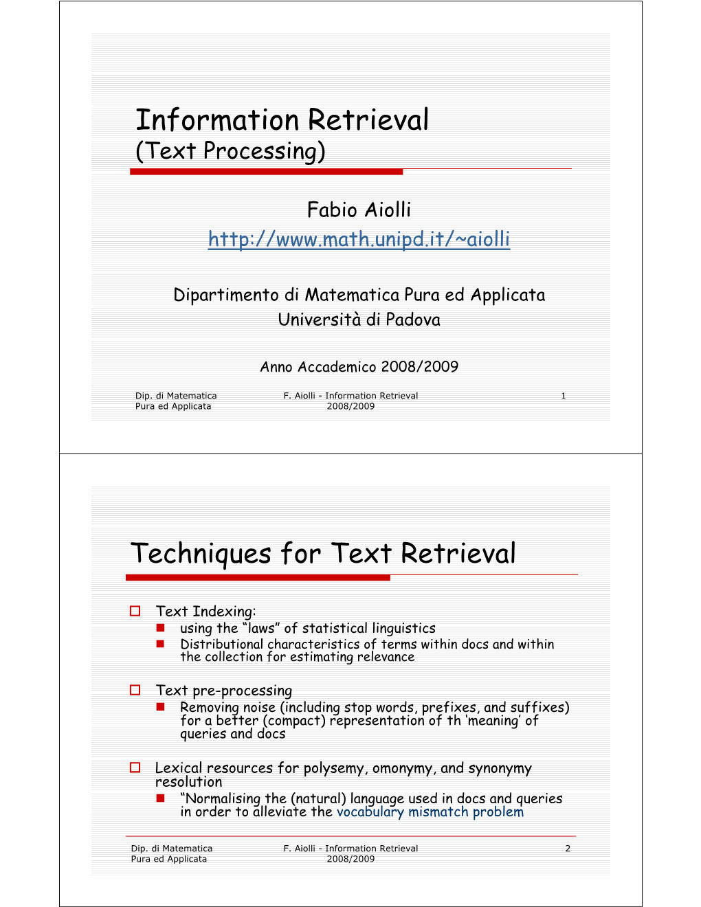 Information Retrieval (Text Processing)