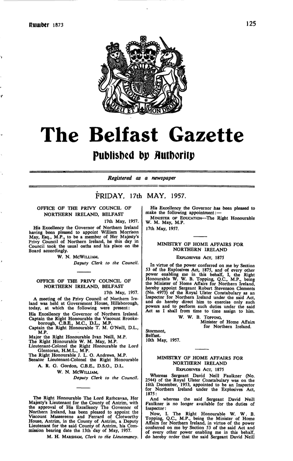 The Belfast Gazette Published Bp Flutborifp