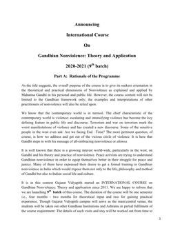 Announcing International Course on Gandhian Nonviolence