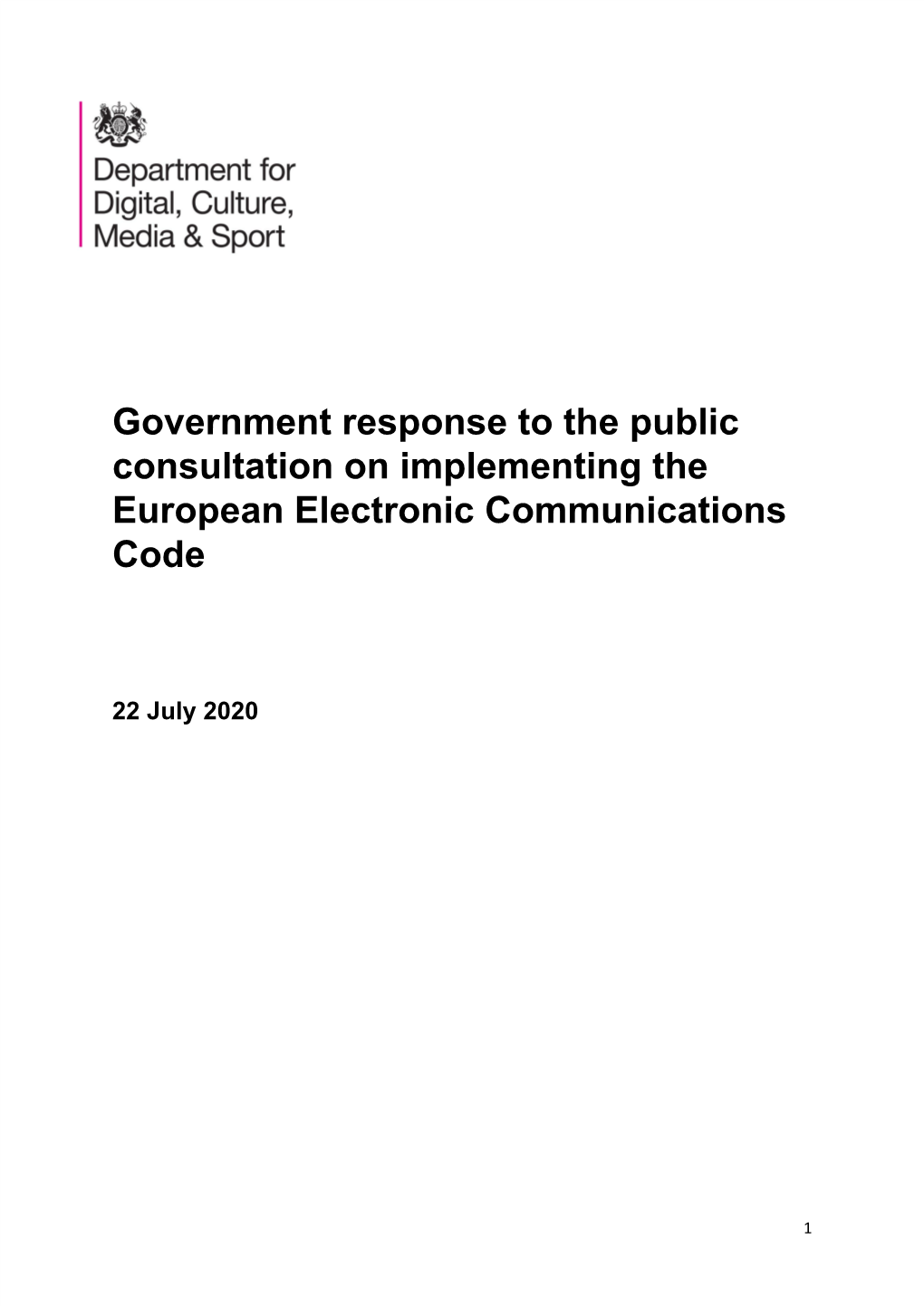 Government Response to the Public Consultation on Implementing the European Electronic Communications Code