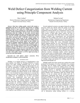 Weld Defect Categorization from Welding Current Using Principle Component Analysis