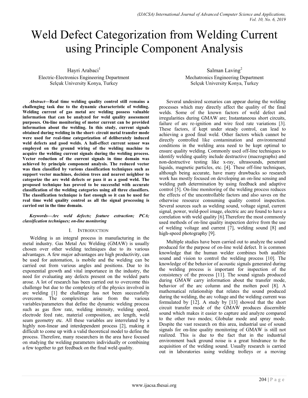 Weld Defect Categorization From Welding Current Using Principle ...