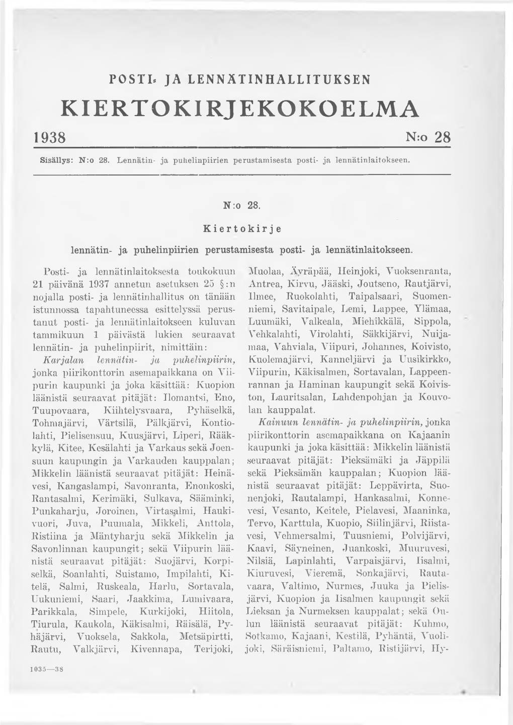 KIERTO KIRJEKOKOELMA 1938 ______N:O 28