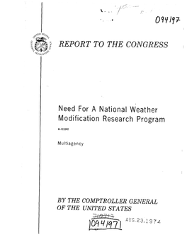 B-133202 Need for a National Weather Modification Reseach Program
