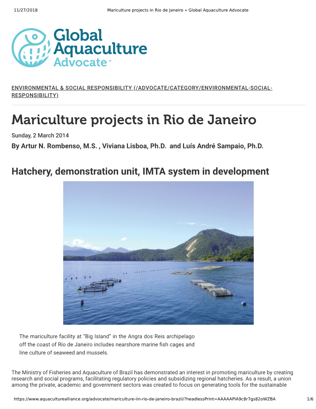 Mariculture Projects in Rio De Janeiro « Global Aquaculture Advocate