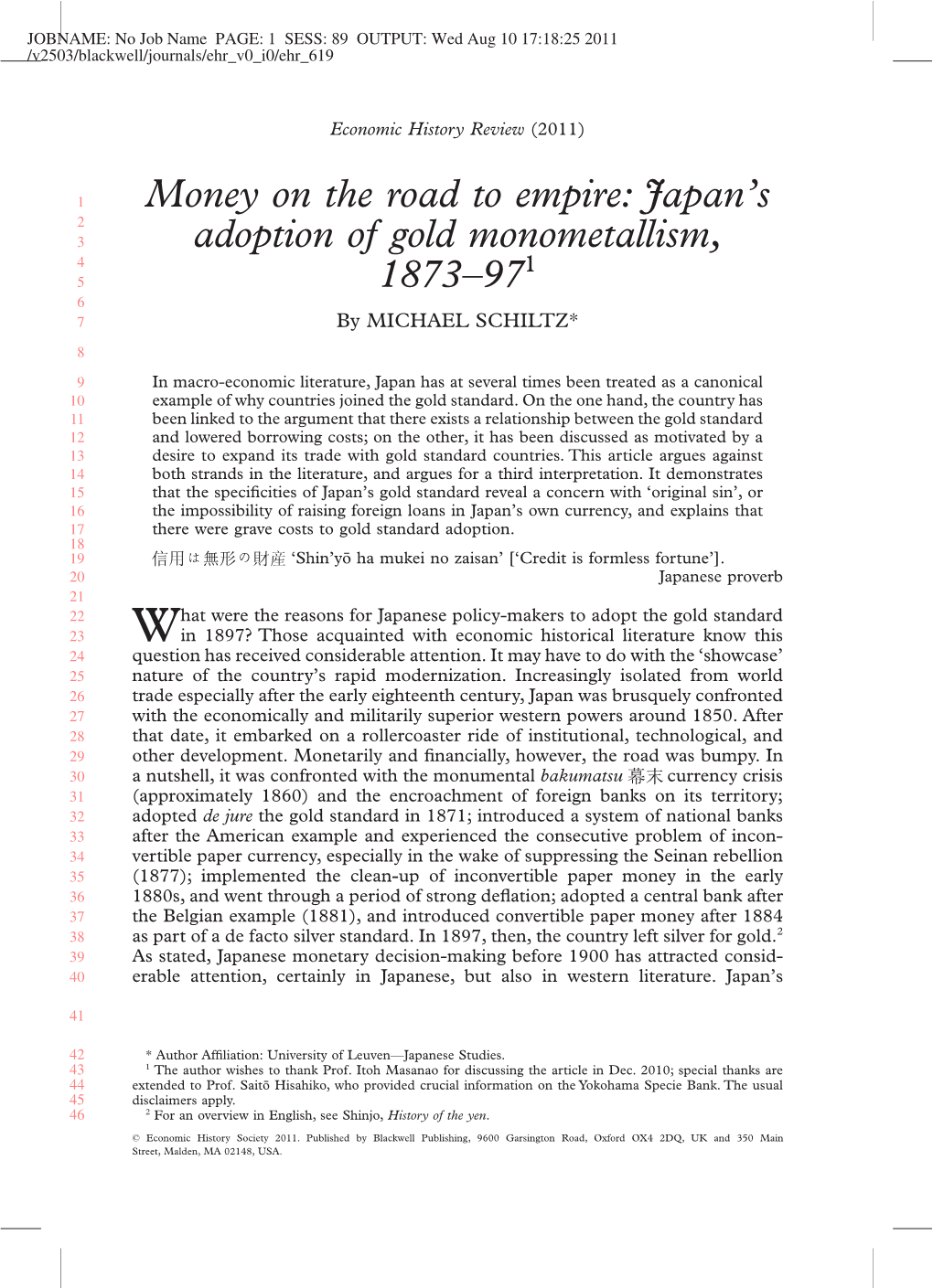 Japan's Adoption of Gold Monometallism, 1873–971