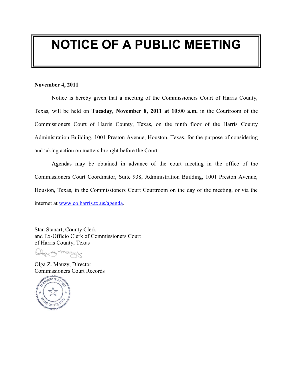Notice of a Public Meeting