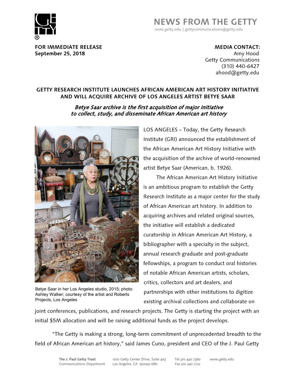 The African American Art History Initiative with the Acquisition of the Archive of World-Renowned Artist Betye Saar (American, B