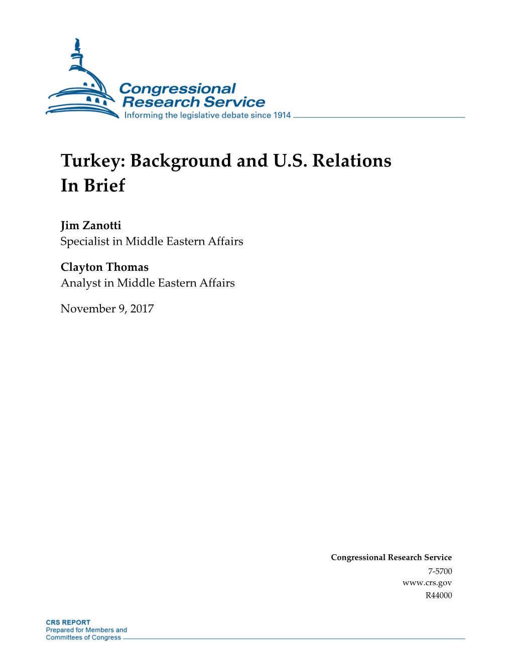 Turkey: Background and U.S. Relations in Brief