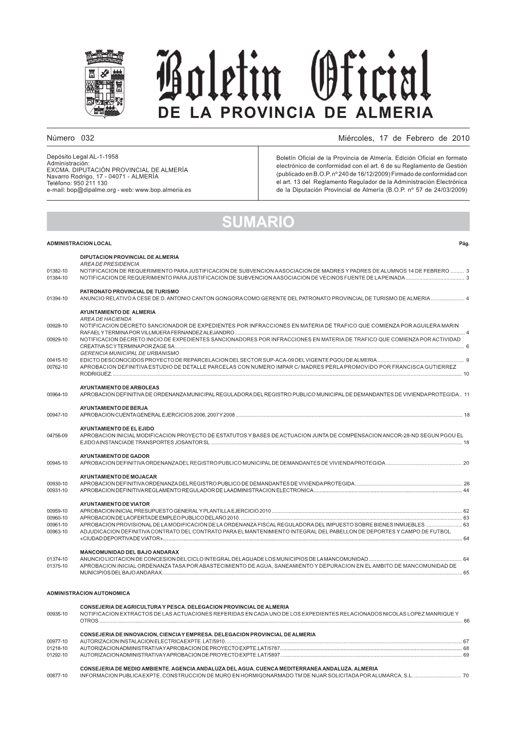 De La Provincia De Almeria Sumario