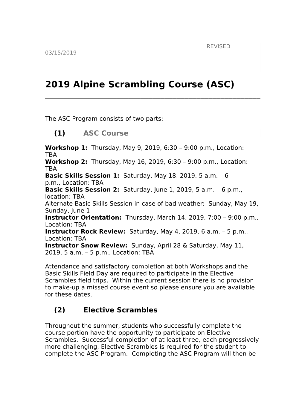2019 Alpine Scrambling Course (ASC) ______