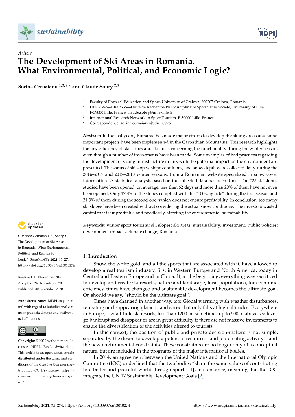 The Development of Ski Areas in Romania. What Environmental, Political, and Economic Logic?