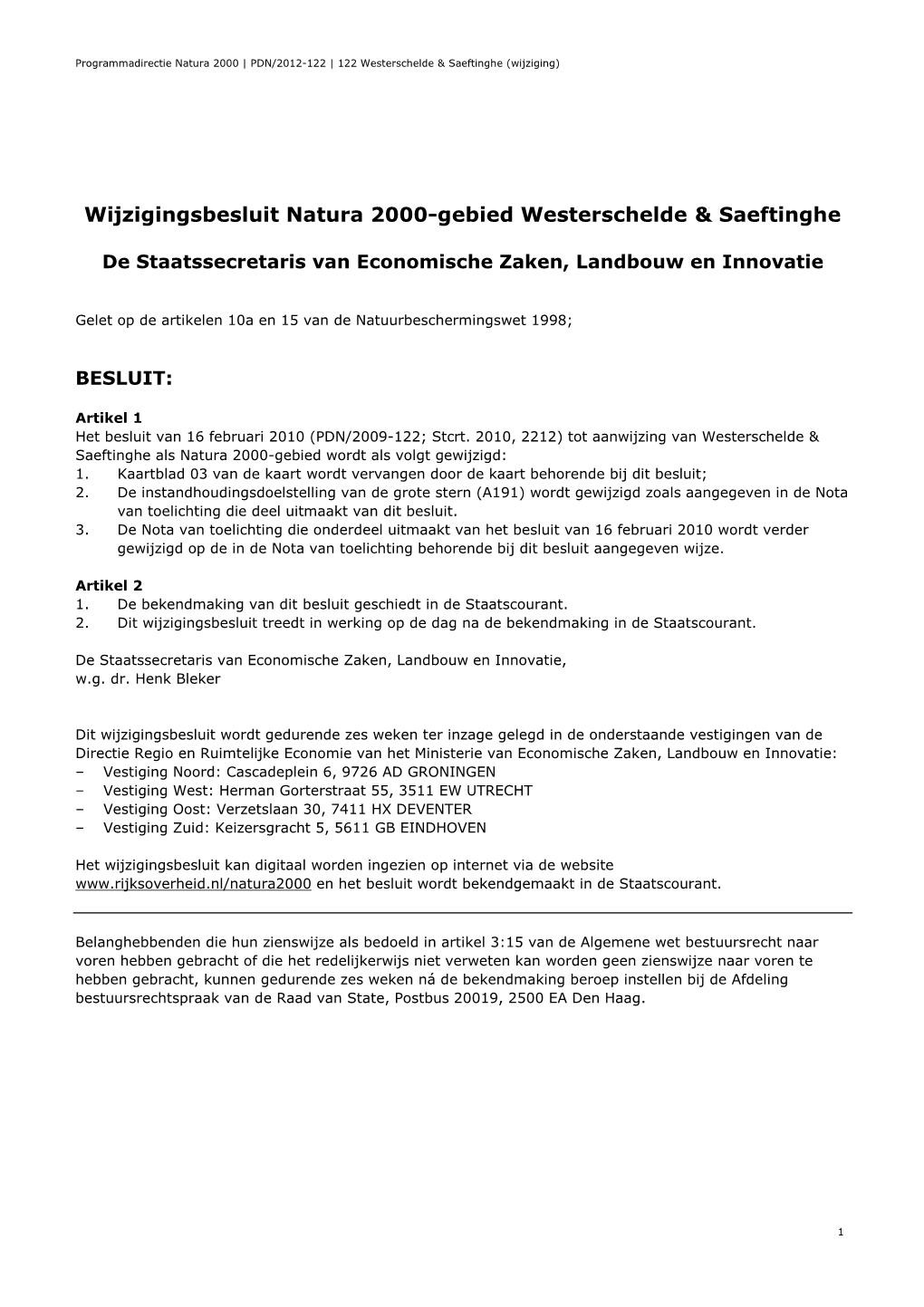 Wijzigingsbesluit Natura 2000-Gebied Westerschelde & Saeftinghe